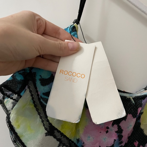 ROCOCO SAND Aita Mini Dress in Black Multi Pastel One Shoulder Large L - Picture 6 of 9